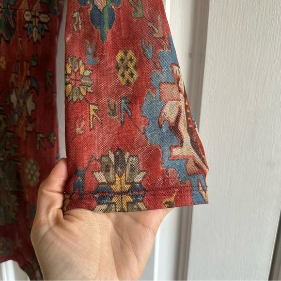 Chaps Y2K Babydoll Women’s XL Mesh Aztec Tribal Print Top Stretch Boho Fairy - Picture 4 of 8